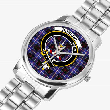 Scottish Dunlop Clan Crest Tartan Folding Clasp Steel Quartz Watches Tartan Plaid Silver 2