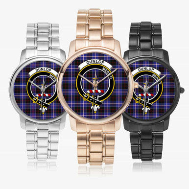 Scottish Dunlop Clan Crest Tartan Folding Clasp Steel Quartz Watches Tartan Plaid All