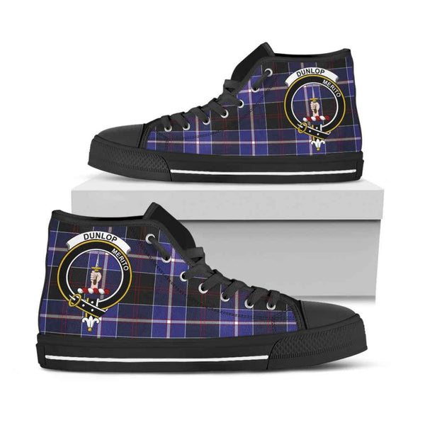 Scottish Dunlop Clan Crest Tartan High Top Shoes Black Sole Tartan Plaid