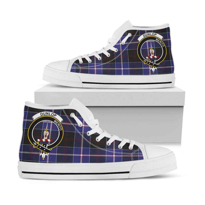 Scottish Dunlop Clan Crest Tartan High Top Shoes White Sole Tartan Plaid