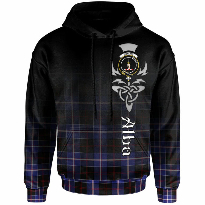 Scottish Dunlop Clan Crest Tartan Hoodie - Alba Gu Brath Family Crest Celtic Inspired Front Side Tartan Plaid