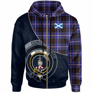 Scottish Dunlop Clan Crest Tartan Hoodie - Bend Style Zip-up Tartan Plaid