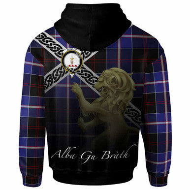Scottish Dunlop Clan Crest Tartan Hoodie - Scotland Lion Back Side Tartan Plaid