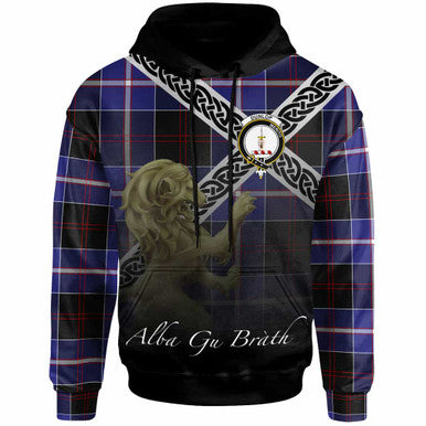 Scottish Dunlop Clan Crest Tartan Hoodie - Scotland Lion Front Side Tartan Plaid