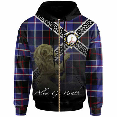 Scottish Dunlop Clan Crest Tartan Hoodie - Scotland Lion Zip-up Tartan Plaid