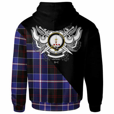 Scottish Dunlop Clan Crest Tartan Hoodie - Military Logo Back Side Tartan Plaid