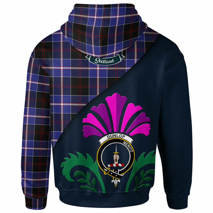 Scottish Dunlop Clan Crest Tartan Hoodie - Scotland Thistle Style Back Side Tartan Plaid
