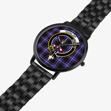 Scottish Dunlop Clan Crest Tartan Instafamous Steel Quartz Watches Tartan Plaid Black 2