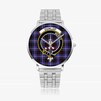 Scottish Dunlop Clan Crest Tartan Instafamous Steel Quartz Watches Tartan Plaid Silver 1