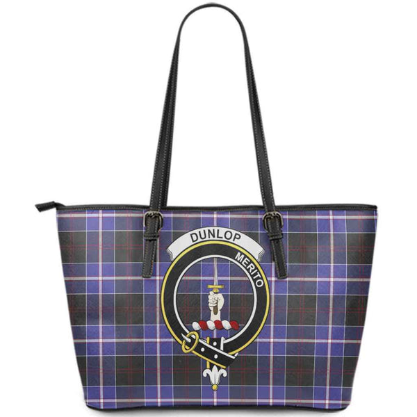 Scottish Dunlop Clan Crest Tartan Leather Tote Tartan Plaid