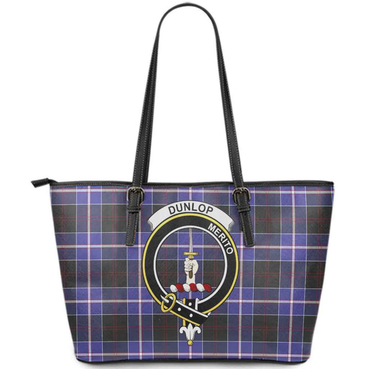 Scottish Dunlop Clan Crest Tartan Leather Tote Tartan Plaid