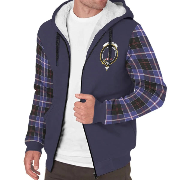Scottish Dunlop Clan Crest Tartan Plaid Sleeve Sherpa Hoodie