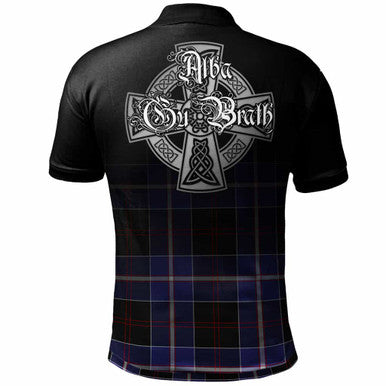 Scottish Dunlop Clan Crest Tartan Polo Shirt - Alba Gu Brath Family Crest Celtic Inspired Back Side Tartan Plaid