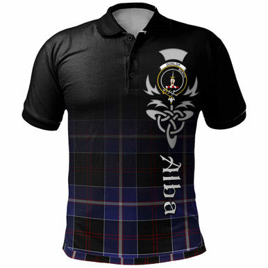 Scottish Dunlop Clan Crest Tartan Polo Shirt - Alba Gu Brath Family Crest Celtic Inspired Front Side Tartan Plaid