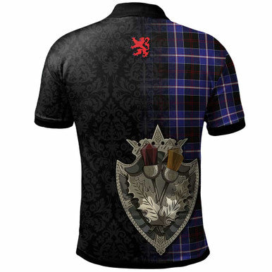 Scottish Dunlop Clan Crest Tartan Polo Shirt - Half Thistle Flowers Celtic Design Back Side Tartan Plaid