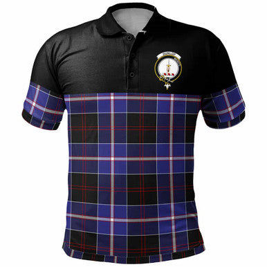 Scottish Dunlop Clan Crest Tartan Polo Shirt - Horizontal Style Front Side Tartan Plaid