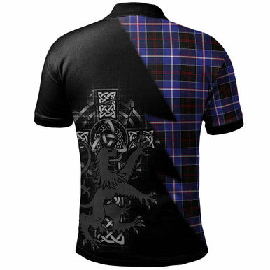 Scottish Dunlop Clan Crest Tartan Polo Shirt - Lion Rampant Celtic Cross Flash Style Back Side Tartan Plaid