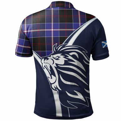 Scottish Dunlop Clan Crest Tartan Polo Shirt - Scottish Flag With Lion Back Side Tartan Plaid