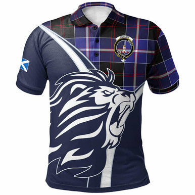 Scottish Dunlop Clan Crest Tartan Polo Shirt - Scottish Flag With Lion Front Side Tartan Plaid