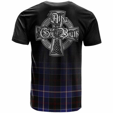 Scottish Dunlop Clan Crest Tartan T-Shirt - Alba Gu Brath Family Crest Celtic Inspired Back Side Tartan Plaid