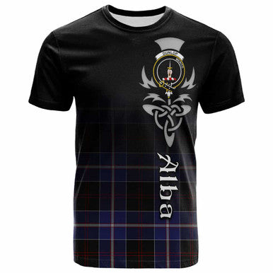 Scottish Dunlop Clan Crest Tartan T-Shirt - Alba Gu Brath Family Crest Celtic Inspired Front Side Tartan Plaid