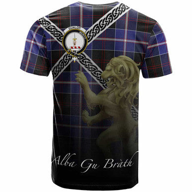 Scottish Dunlop Clan Crest Tartan T-Shirt - Celtic With Scotland Lion Back Side Tartan Plaid