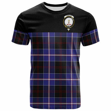 Scottish Dunlop Clan Crest Tartan T-Shirt - Horizontal Style Front Side Tartan Plaid