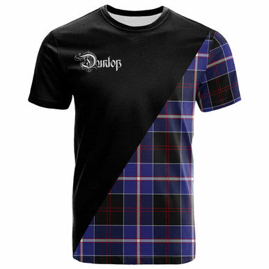 Scottish Dunlop Clan Crest Tartan T-Shirt - Military Logo Front Side Tartan Plaid