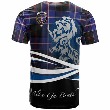 Scottish Dunlop Clan Crest Tartan T-Shirt - Scotland Lion Back Side Tartan Plaid