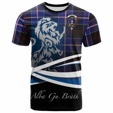 Scottish Dunlop Clan Crest Tartan T-Shirt - Scotland Lion Front Side Tartan Plaid