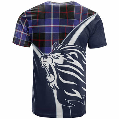 Scottish Dunlop Clan Crest Tartan T-Shirt - Scottish Flag With Lion Back Side Tartan Plaid