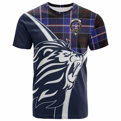 Scottish Dunlop Clan Crest Tartan T-Shirt - Scottish Flag With Lion Front Side Tartan Plaid