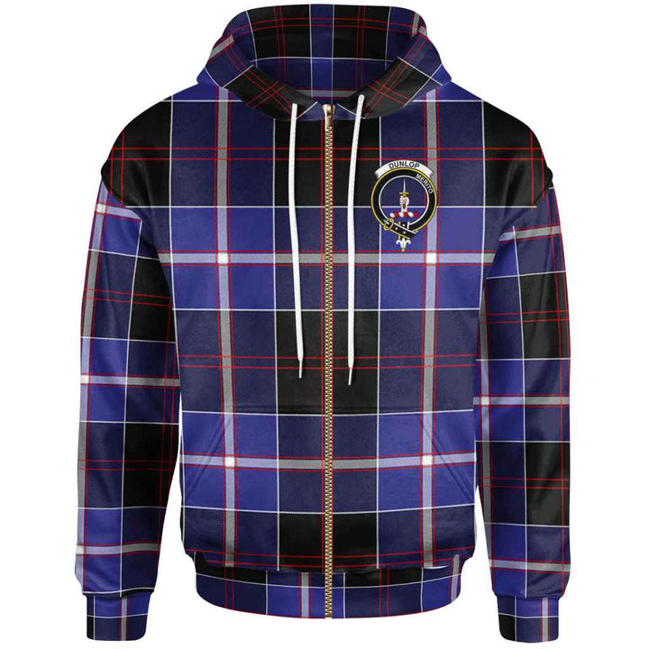 Scottish Dunlop Clan Crest Tartan Hoodie Zip Tartan Plaid