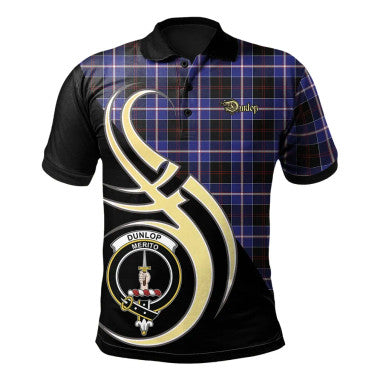 Scottish Dunlop Modern Clan Crest Tartan Polo Shirt Believe in Me Front Side Tartan Plaid