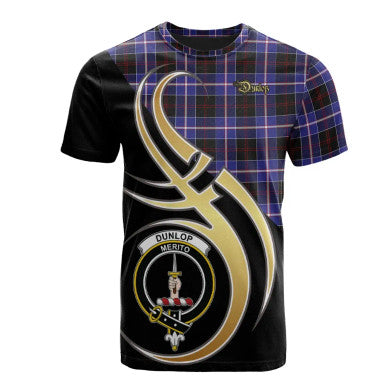 Scottish Dunlop Modern Clan Crest Tartan T-Shirt Believe in Me Front Side Tartan Plaid