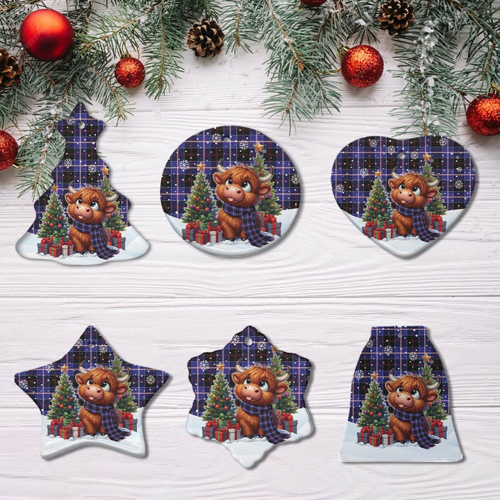 Scottish Dunlop Modern Clan Tartan Ceramic Ornament Cute Highland Cow Christmas All Style Tartan Plaid