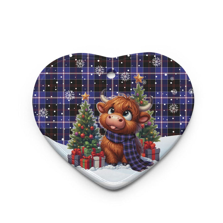 Scottish Dunlop Modern Clan Tartan Ceramic Ornament Cute Highland Cow Christmas Heart Style Tartan Plaid
