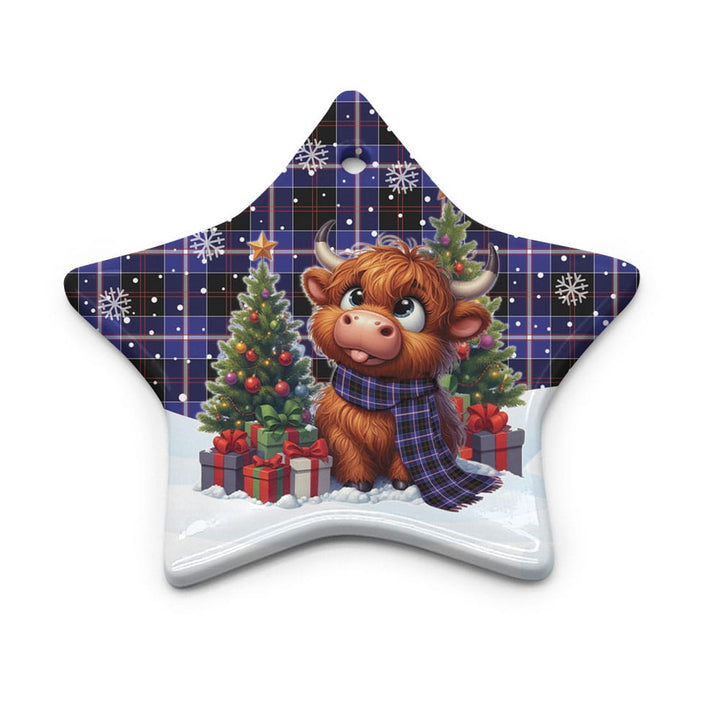 Scottish Dunlop Modern Clan Tartan Ceramic Ornament Cute Highland Cow Christmas Star Style Tartan Plaid