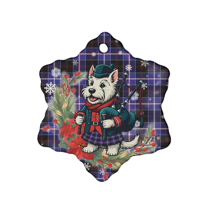 Scottish Dunlop Modern Clan Tartan Ceramic Ornament Cute Scottish Terrier Dog Snow Flake Style Tartan Plaid