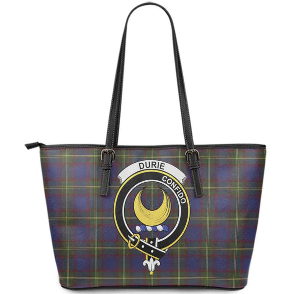 Scottish Durie Clan Crest Tartan Leather Tote Tartan Plaid