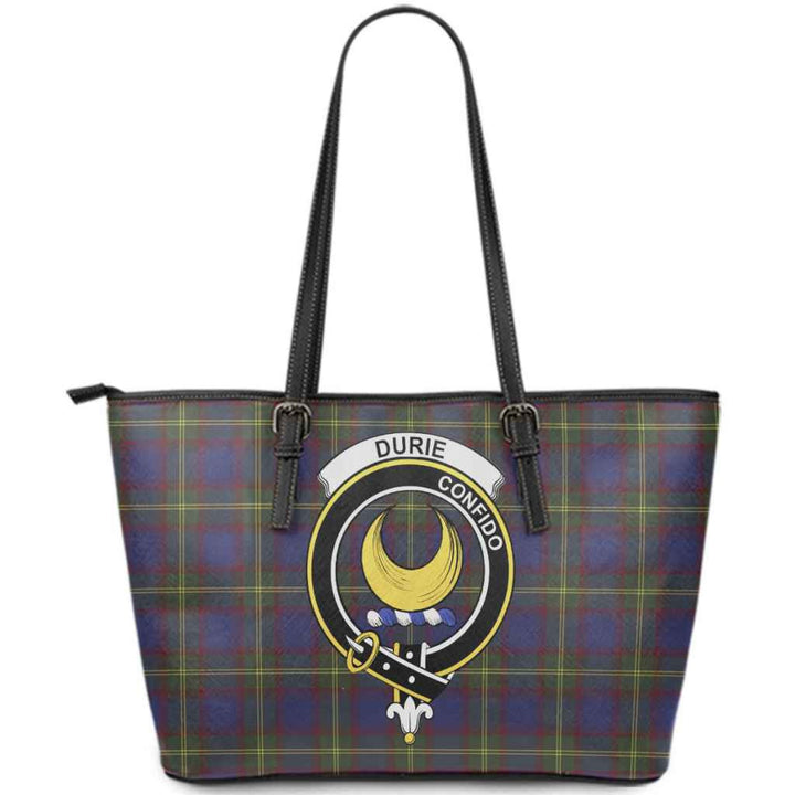 Scottish Durie Clan Crest Tartan Leather Tote Tartan Plaid