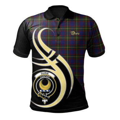Scottish Durie Clan Crest Tartan Polo Shirt Believe in Me Front Side Tartan Plaid
