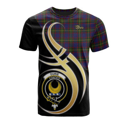 Scottish Durie Clan Crest Tartan T-Shirt Believe in Me Front Side Tartan Plaid