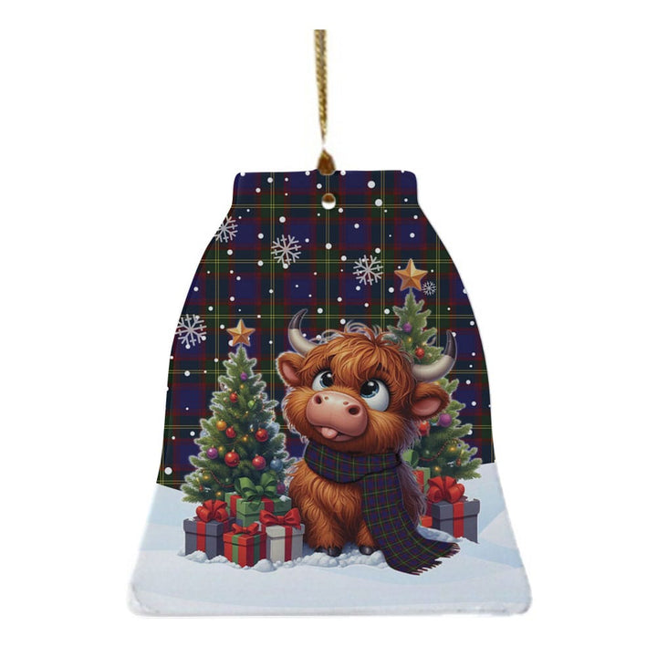 Scottish Durie Clan Tartan Ceramic Ornament Cute Highland Cow Christmas Bell Style Tartan Plaid