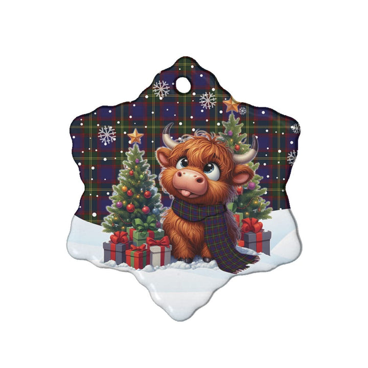 Scottish Durie Clan Tartan Ceramic Ornament Cute Highland Cow Christmas Snow Flake Style Tartan Plaid