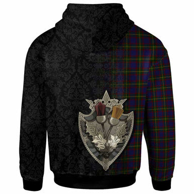 Scottish Durie Clan Tartan Hoodie - Half Thistle Flowers Celtic Design Back Side Tartan Plaid
