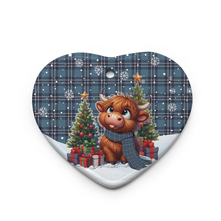 Scottish Earl of St Andrews Clan Tartan Ceramic Ornament Cute Highland Cow Christmas Heart Style Tartan Plaid