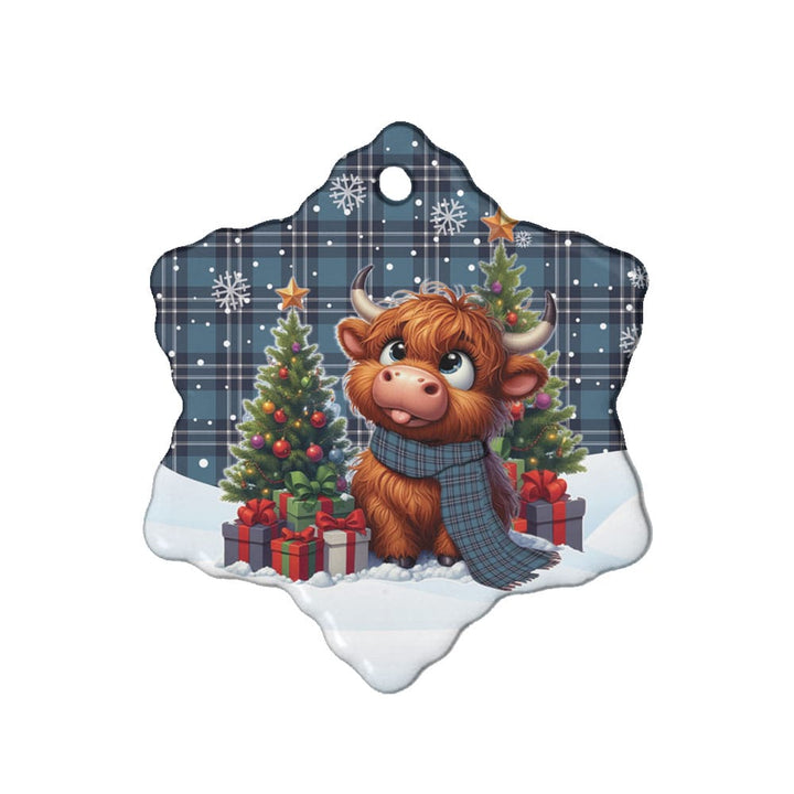 Scottish Earl of St Andrews Clan Tartan Ceramic Ornament Cute Highland Cow Christmas Snow Flake Style Tartan Plaid