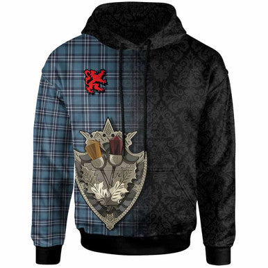 Scottish Earl of St Andrews Clan Tartan Hoodie - Half Thistle Flowers Celtic Design Front Side Tartan Plaid