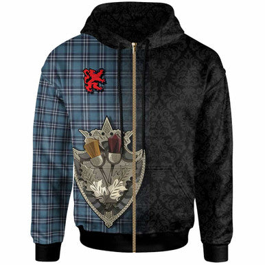 Scottish Earl of St Andrews Clan Tartan Hoodie - Half Thistle Flowers Celtic Design Zip-up Tartan Plaid